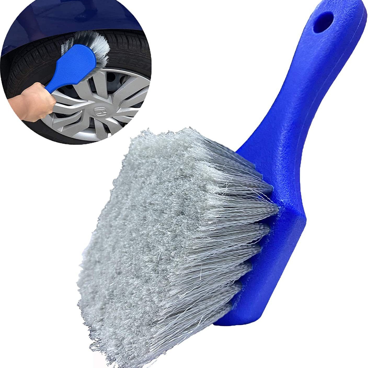 蓝色轮毂刷 高效清洁红色与黄色汽车的理想工具